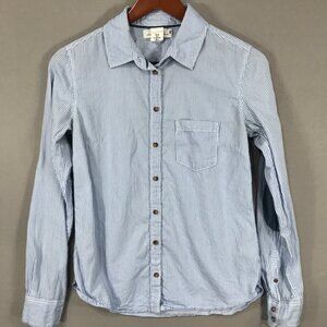L.O.G.G. H&M Shirt Womens Sz 6 Blue White Striped Button Up L/S w/ Elbow Patches